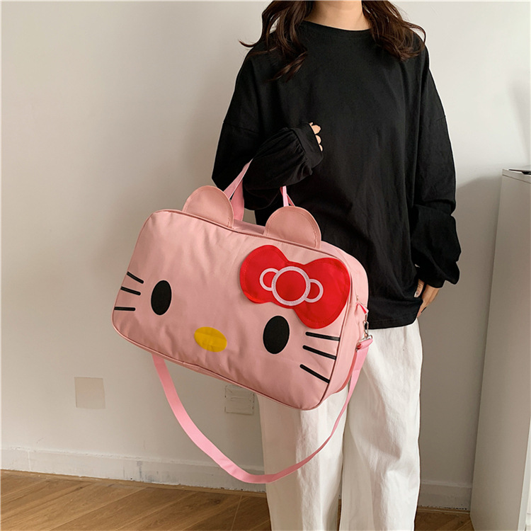 Wholesale Fashion Cat Large Capacity Student Travel Bag Waterproof Large Capacity Cute Girl KT Duffel Bag Women's Portable