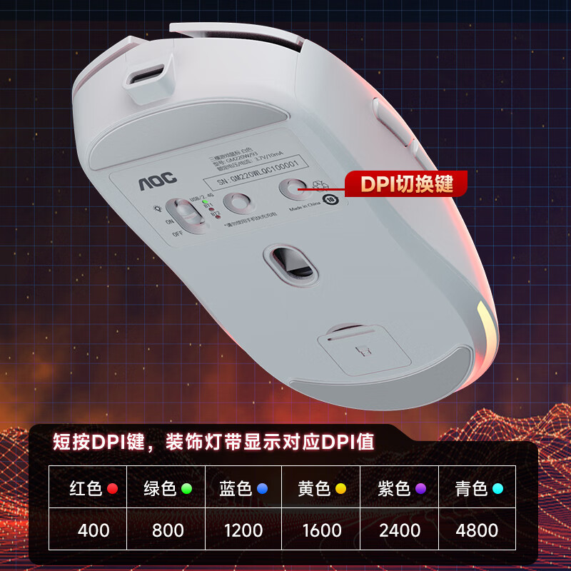 Picture of Aoc Gm220 Wireless Bluetooth Three-Mode Mouse Rgb Office Gaming Rechargeable Mouse Laptop