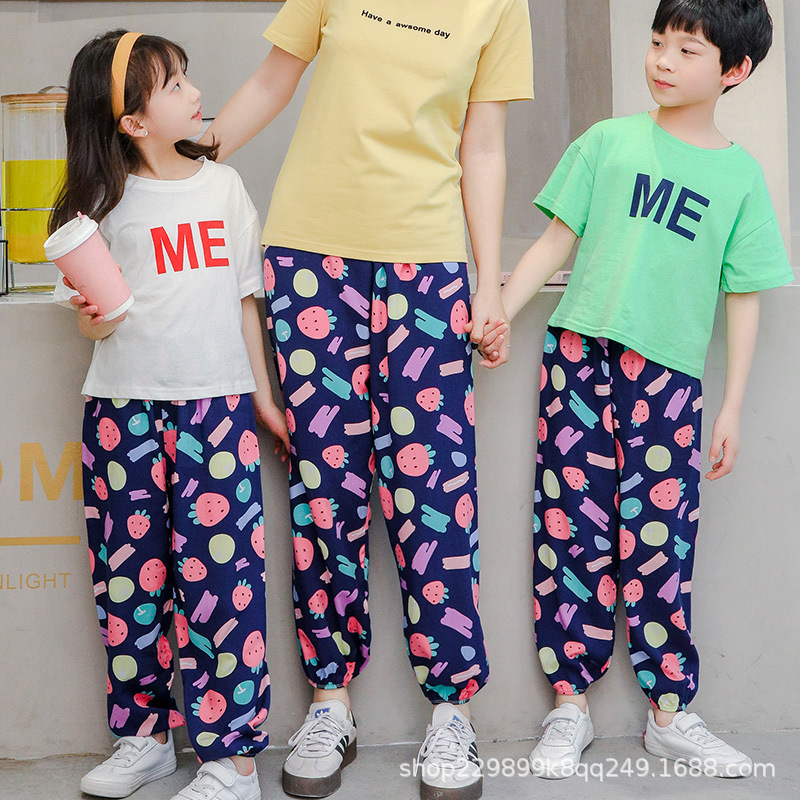 Picture of Parent-Child Bloomers Boys' Beach Pants Girls' Thin Anti-mosquito Pants Comfortable Ice Silk Large Children's Cotton Silk Trousers