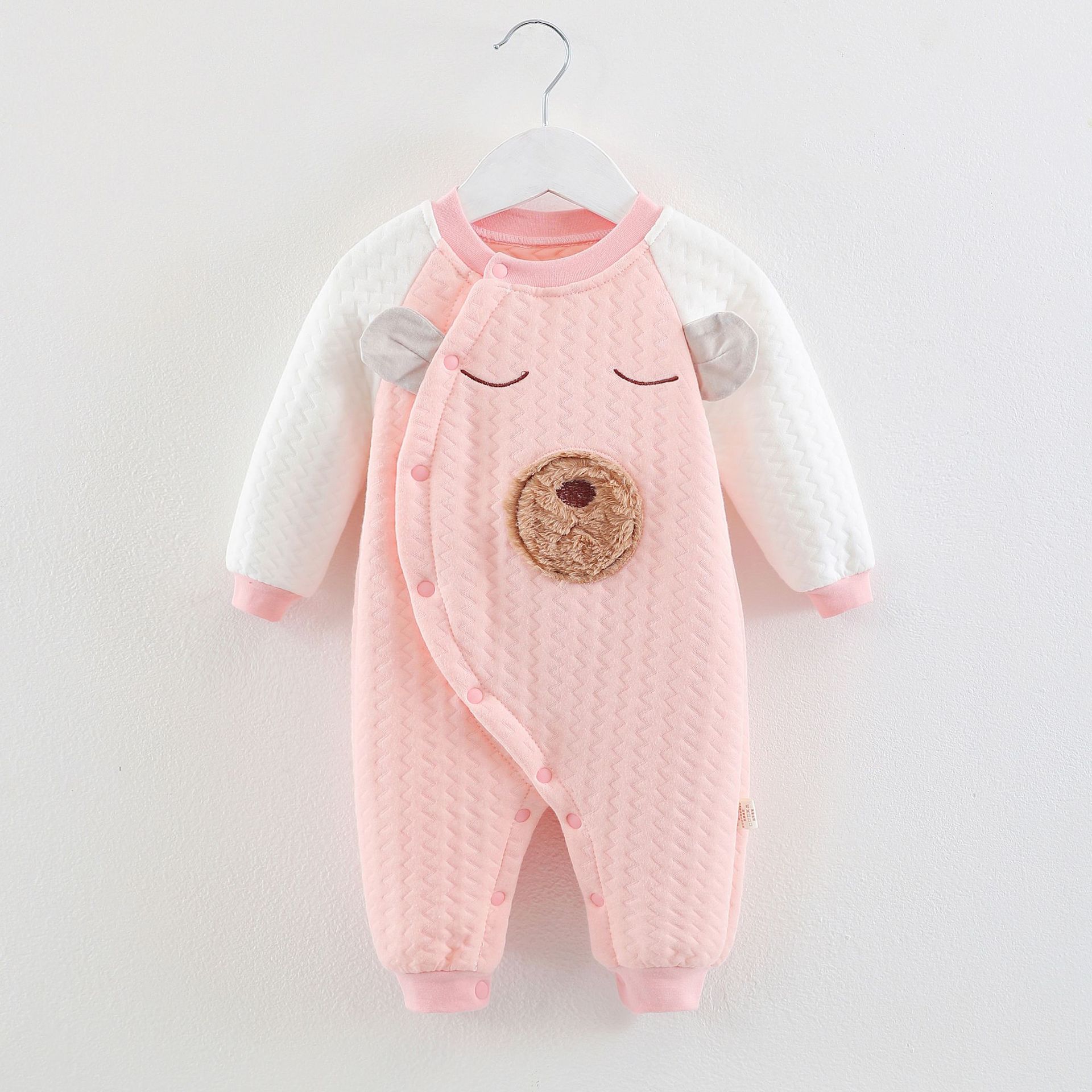 Picture of Baby's one-piece clothes for autumn and winter short-sleeved cotton three-layer warm baby thickened newborn climbing clothes with zipper