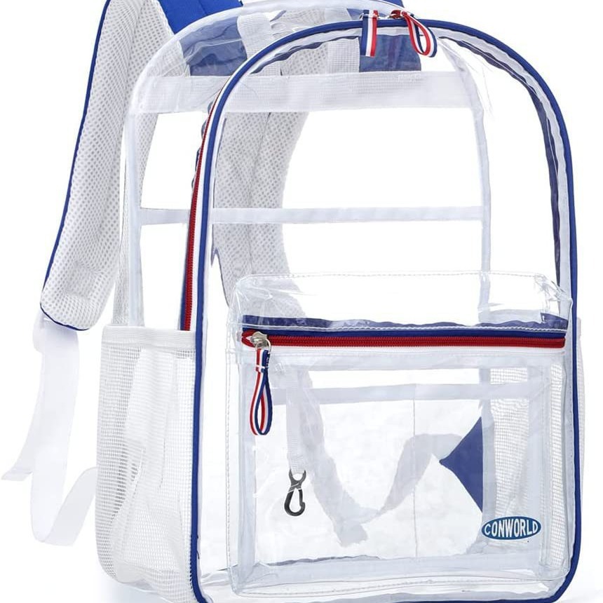 Outdoor Performance Travel school PVC transparent backpack, see-through backpack, suitable for school work sports,