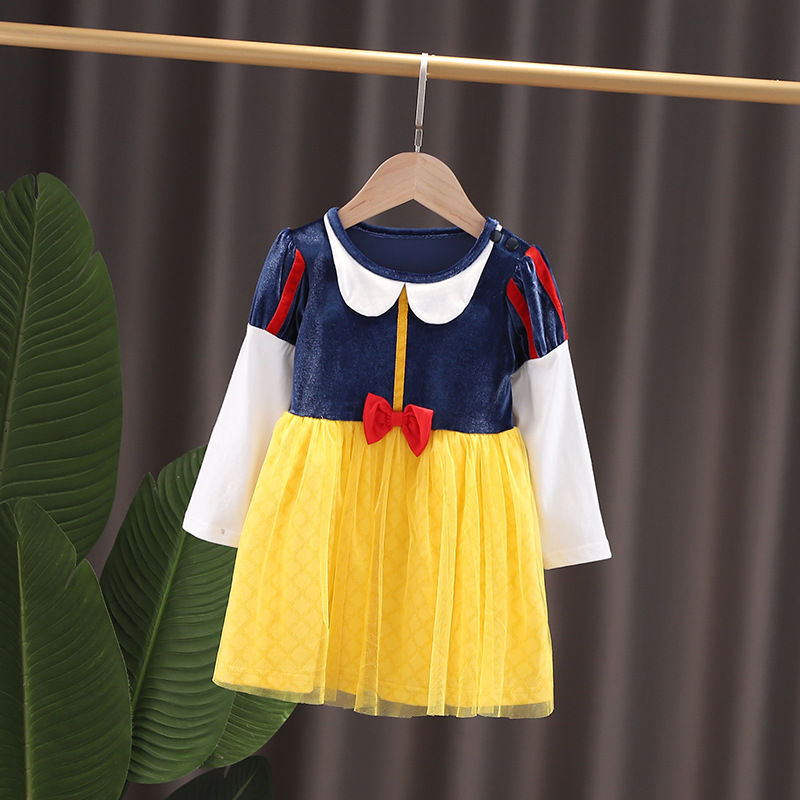 Picture of 2025 New Foreign Trade Children's Clothing Spring and Autumn Pure Cotton Long Sleeve Girls Mermaid Snow White Dress Velvet Skirt
