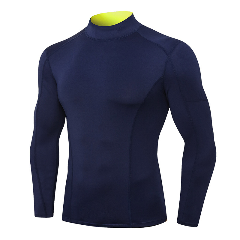 Picture of Men's Fitness Long-Sleeved High-Elastic Tight-Fitting Quick-Drying Running Training Clothes High-Neck Color-Blocked Sports New Tops