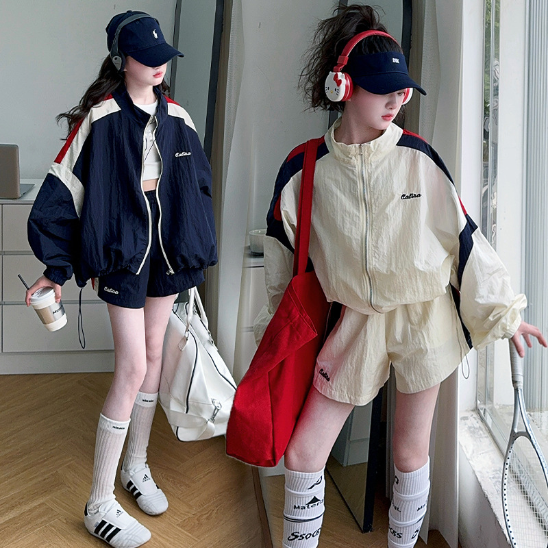 Cross-border Girls' Casual Sports suit 2025 Summer New Western Style Girls' Thin Sunscreen Shorts suit