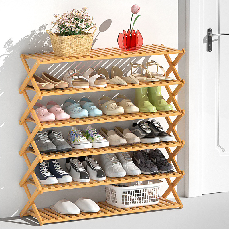 Bamboo Shoe Cabinet Simple Shoe Rack Space-Saving Foldableable Home Entry Small Shoe Rack Dormitory Door Storage Rack
