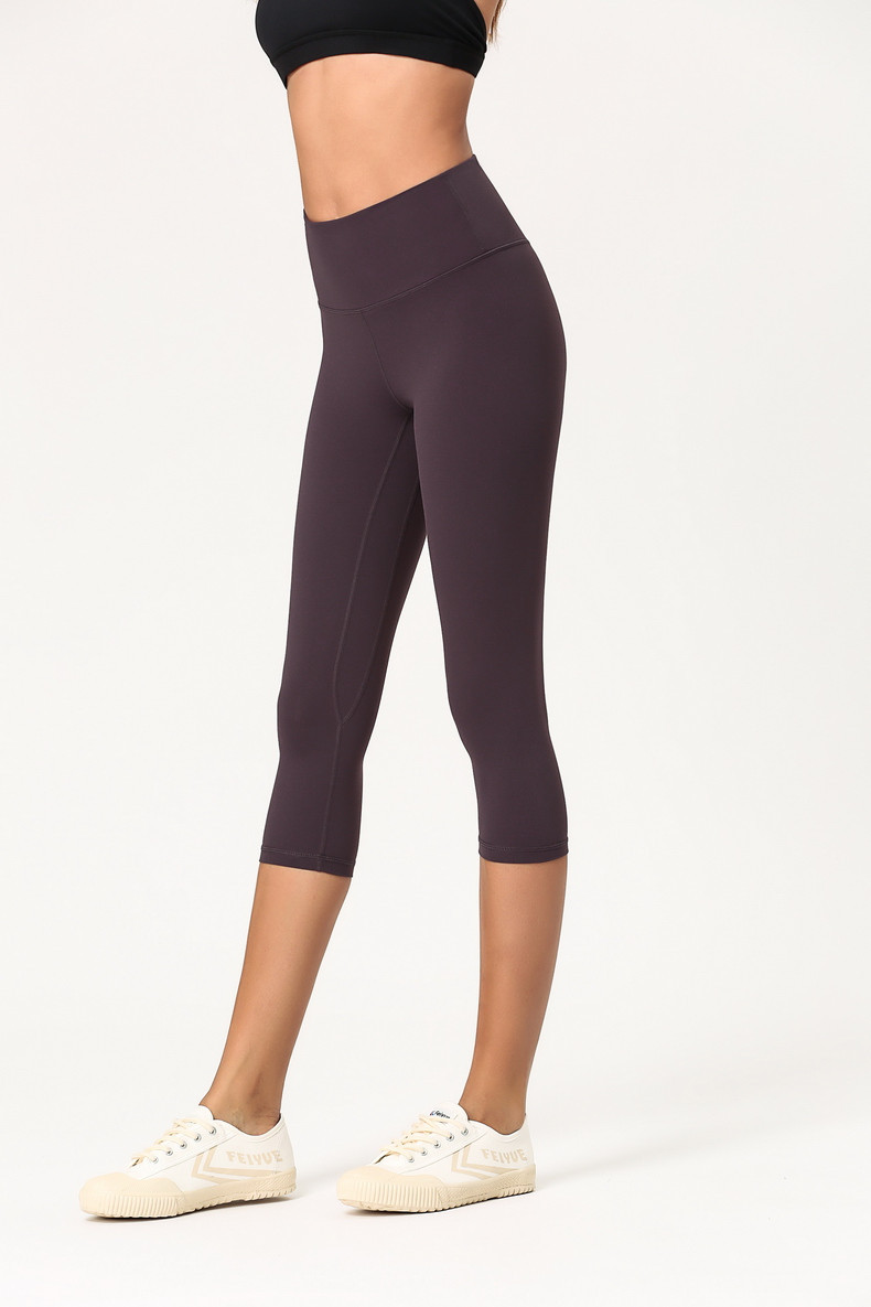 Picture of Amazon New Yoga Pants Women's Double Scrub Naked Capri Pants High Waist Tight European and American Comfortable Breathable