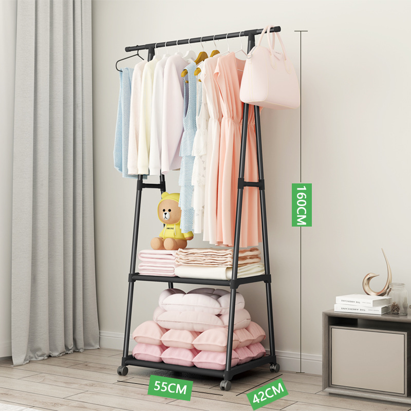 Picture of Floor-Standing Coat Rack, Triangular Coat Rack with Wheels, Mobile Multi-Layer Storage Rack, Clothes Rack, Simple and Modern Clothes Drying Rack