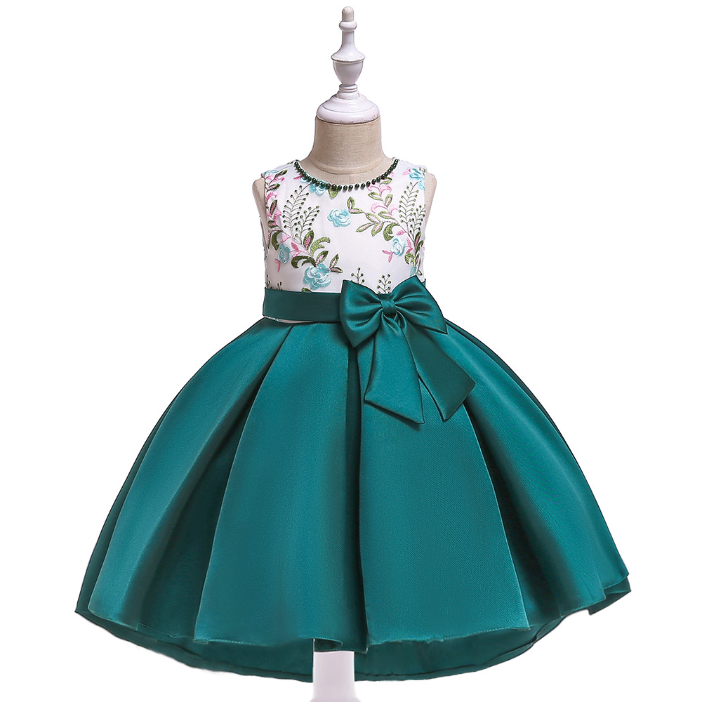 Picture of European and American Kidsren's Dress Girls Embroidered Beaded Princess Dress Bow Evening Dress Children's Catwalk Dress