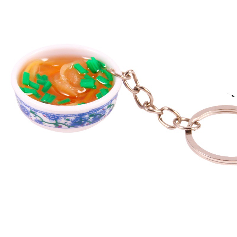 Simulated Blue and White Porcelain Small Bowl Keychain Pendant Creative Decoration Food Model Small Toys Small Gifts Wholesale