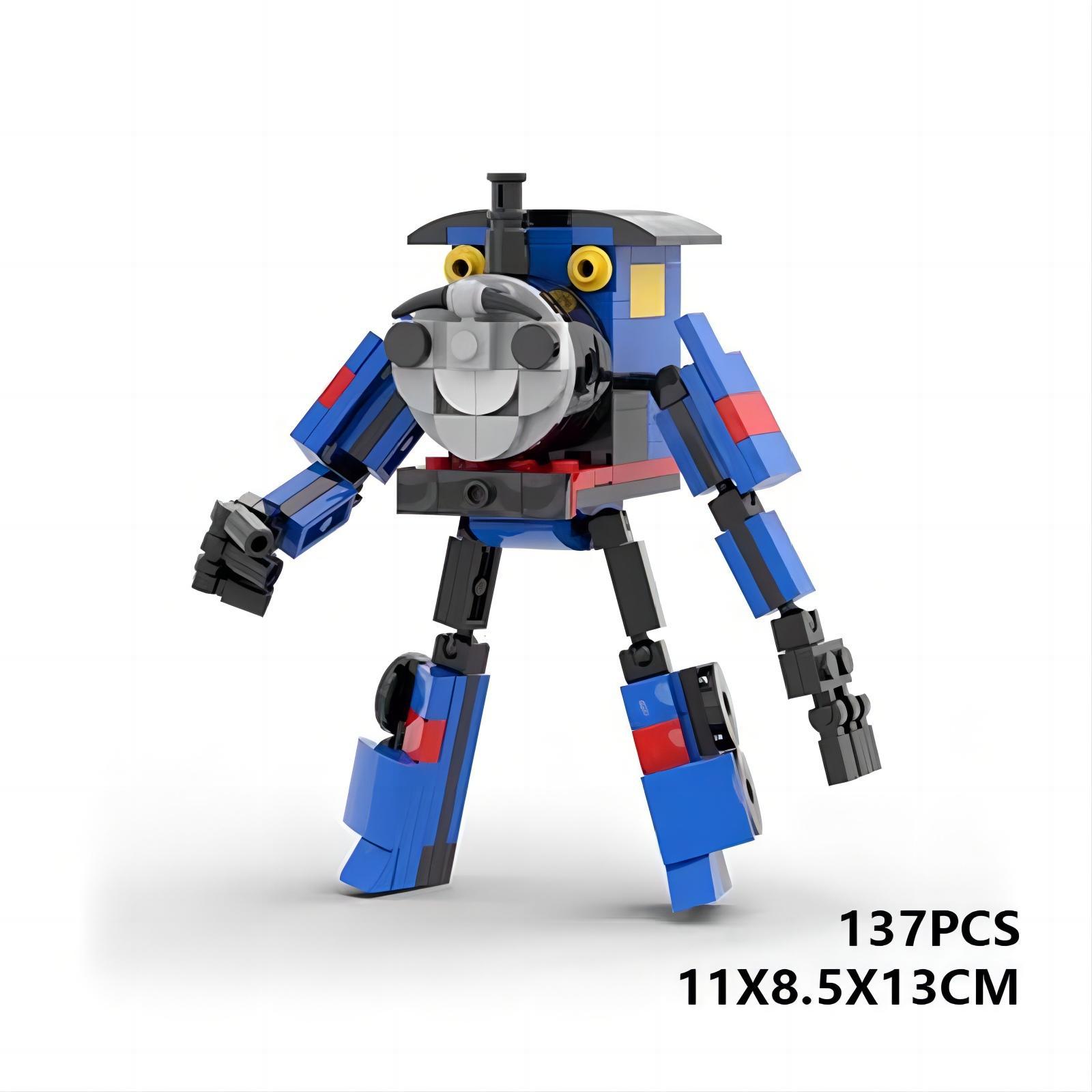 Picture of Cross-border assembled building blocks variation Charles Train Blue Mecha Robot model MOC compatible with Lego
