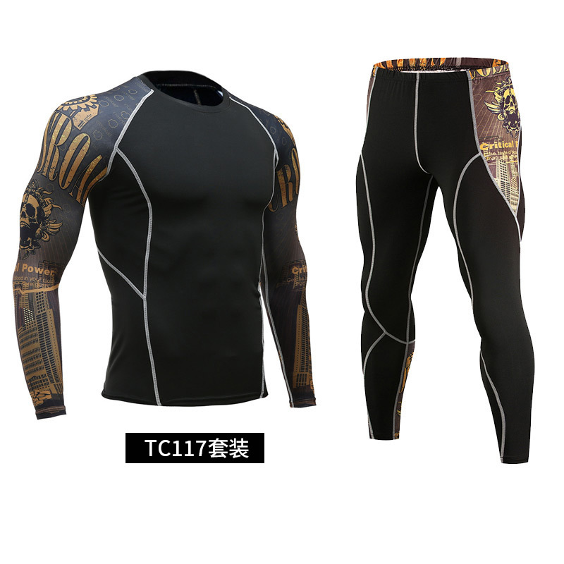 Picture of Fitness suit Men's Full Set Quick-Dry Basketball Printed Training Suit Tight Pants Running Travel Outdoor Fitness Suit