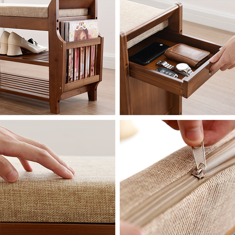 Picture of Portable shoe cabinet shoe changing stool type entry storage soft bag stool shoes wearing stool light luxury American household solid wood shoe changing stool