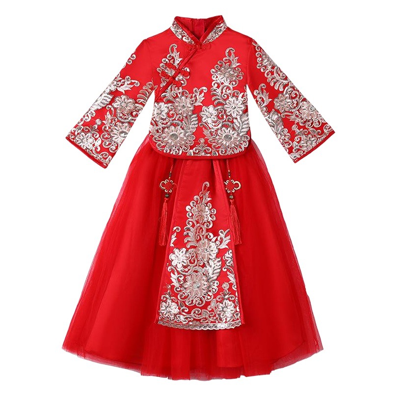 Girls' Hanfu Ancient Costume Festive New Year's Clothing Children's Cheongsam Autumn and Winter Thickened Chinese Style Suit Tang Suit New Year's Service