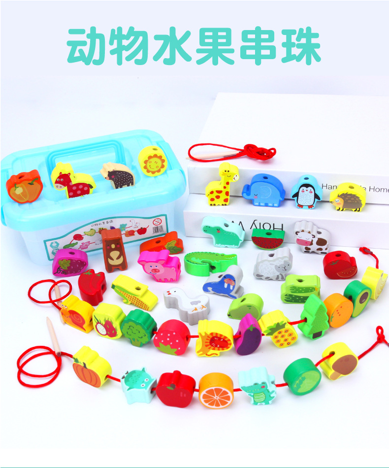 Picture of Wooden Balls Wooden 100 Pieces Number Letters City Transportation Fruit and Vegetable Farm Kidsren's Beaded Game Toys