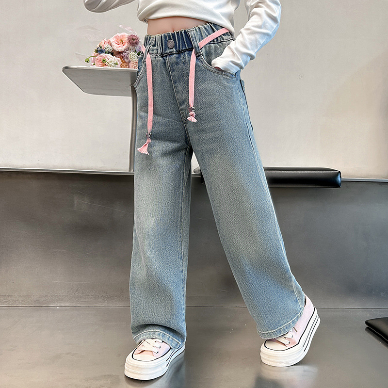 Picture of Girls' Jeans Spring and Autumn 2024 New Children's Loose Pants Girls Big Children's Autumn Trousers Narrow Wide Leg Pants