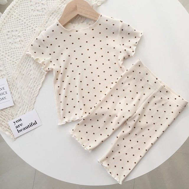 Picture of Children's Pajamas Summer Thin suit Dot Western Girl's Summer Two-piece Home Clothes Children's Air-conditioning Clothes Women