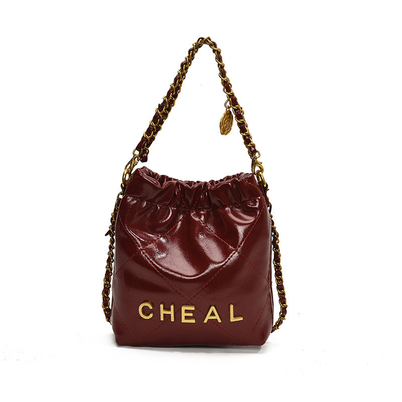 Picture of Children's Bag New Niche Retro Oilskin Chanel Garbage Bag Bucket Bag Diamond Plaid Chain Crossbody Bag Accessories Bag