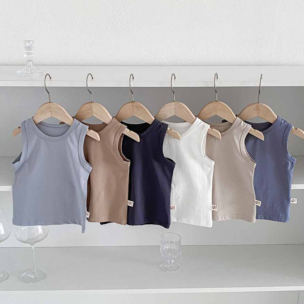 Picture of Summer Children's Vest Top Boy's and Boy's Baby's Pure Cotton Solid Color Sleeveless Shirt Baby's All-match Basic Base Shirt T-shirt