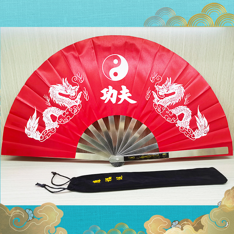 Picture of Stainless Steel Taiji Fan Kung Fu Fan Martial Arts Fan Performance Fan Shuanglong Iron Fan Martial Arts Fan Folding Fan Factory Outlet