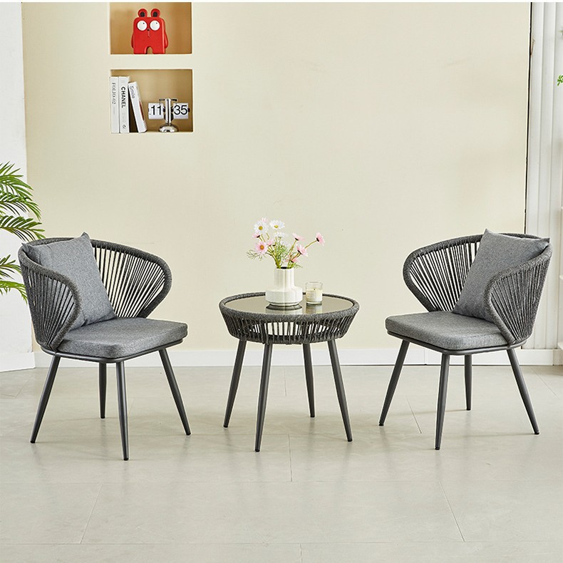 Picture of Courtyard Leisure Backrest Rattan Chair Restaurant Terrace Balcony Outdoor Chair Small Garden Cafe Combination Table and Chairs