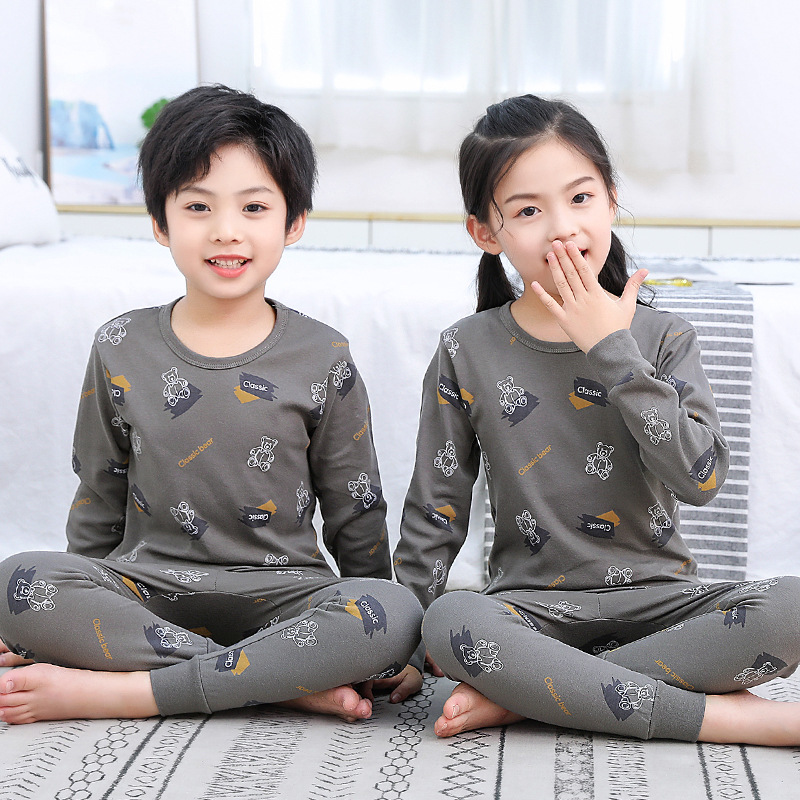 Picture of Children's Autumn Clothes and Long Trousers Set Round Neck Baby Bottoming Sweater Boys and Girls Pajamas Autumn Baby Intimates Pure Cotton