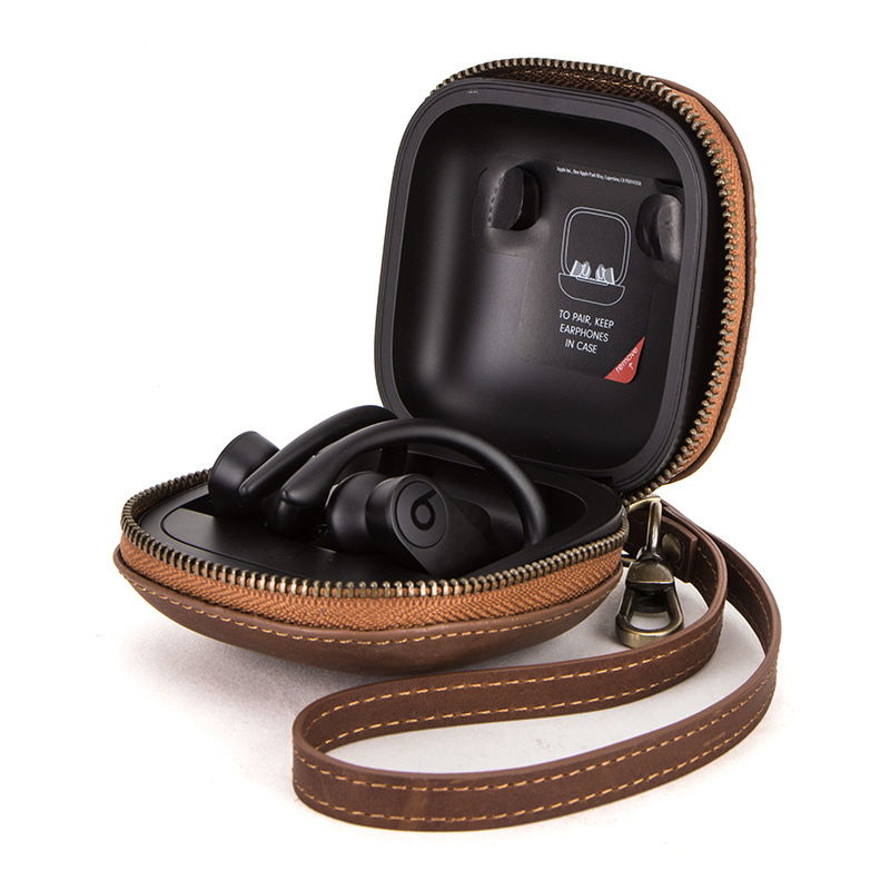 Picture of Suitable for Powerbeatspro Headset Protective Case with Lanyard Zipper Apple Genuine Leather Wireless Bluetooth Headset Case