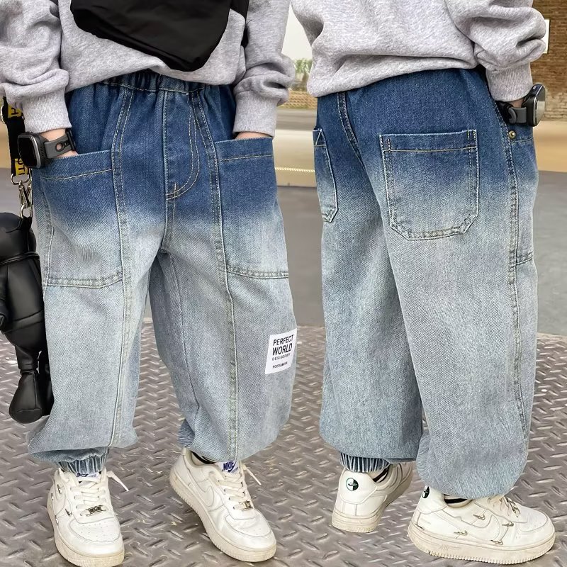 Picture of Boys' Spring Jeans, Medium and Large Kidsren's Style Workwear 2024 New Style Kidsren's Boys' Spring & Fall Loose Pants Trendy Brand