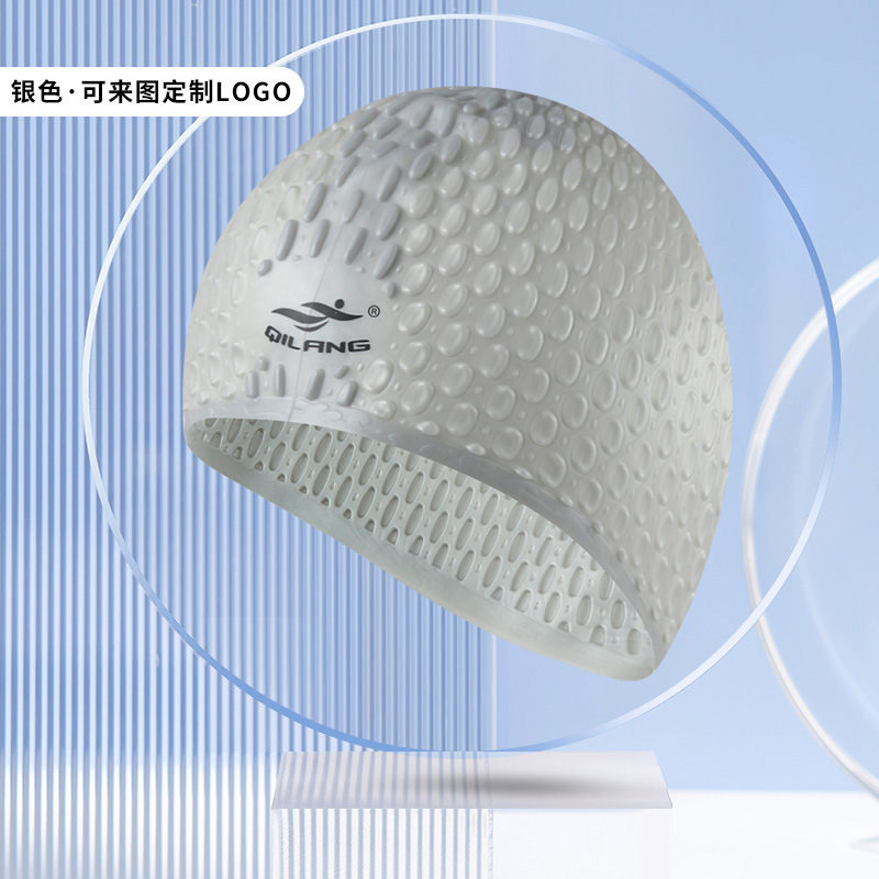 Picture of Vernon adult swimming cap silicone waterproof men's and women's water drop cap custom logo high elastic long hair ear protection large swimming cap