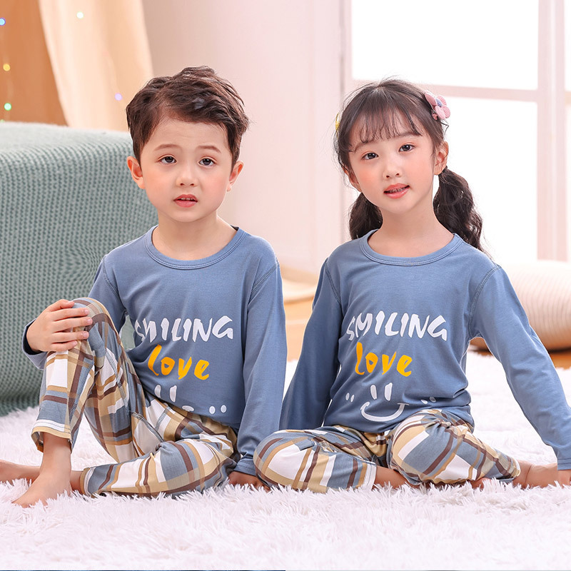 Children's Clothing Boy's Summer Pajamas Summer Modal Cotton Silk Medium and Big Boy's Air Conditioning Home Clothes Summer Thin