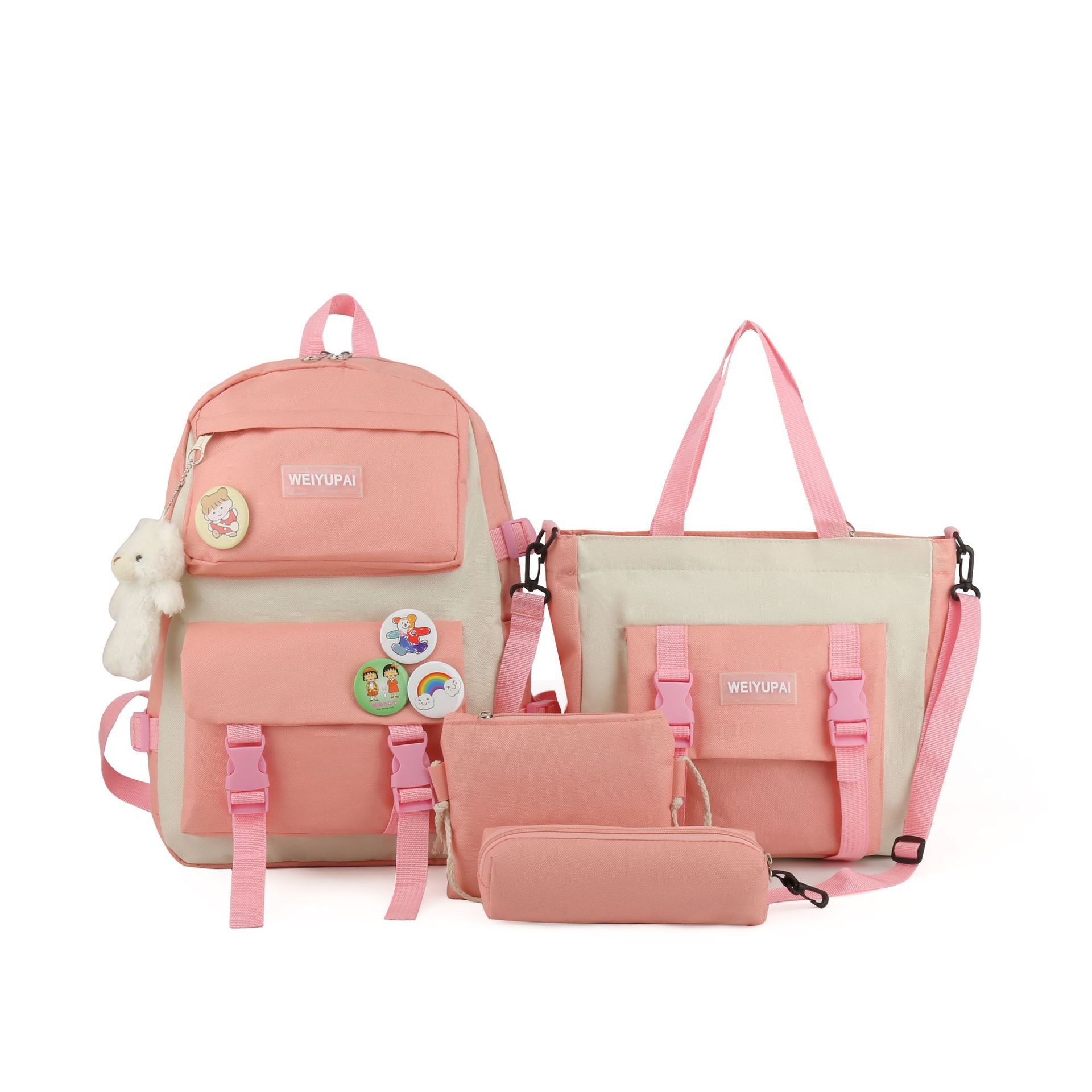 Picture of Weiyu Pie Hot Selling Canvas Student Backpack Korean Style Fashion Harajuku Junior High School Campus School Bag Four-Piece Backpack
