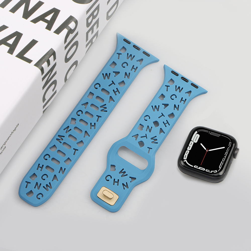 Picture of For Apple Watch iwatch87654321 Strap applewatchs9 English Hollow Solid Color Silicone Watch