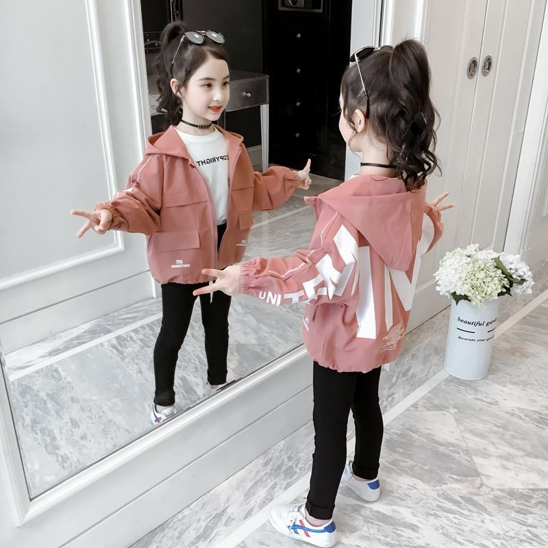 Picture of Girls' 2020 new spring and autumn coat Korean style autumn clothing children's medium and big children hooded little girl loose jacket top