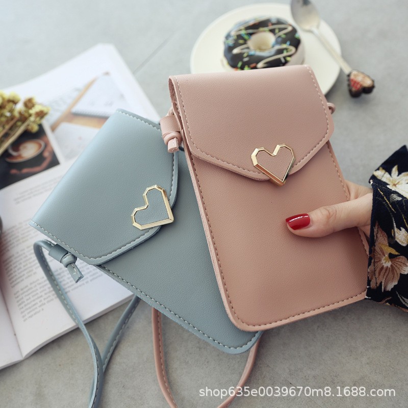 New Style Simple Mini Crossbody Women's Bag Love Waterproof Buckle Coin Purse Transparent PVC Touch Screen Mobile Phone Bag