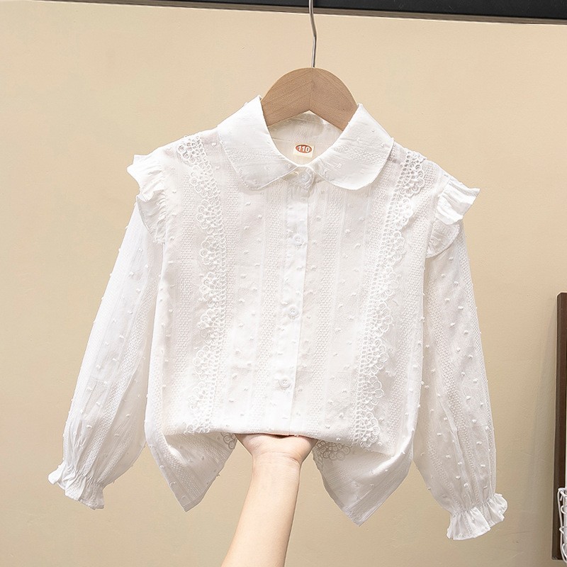 Picture of Shirt lace white girl's bottoming shirt top middle and small children's clothing student long sleeve middle and big children's inner wear overseas