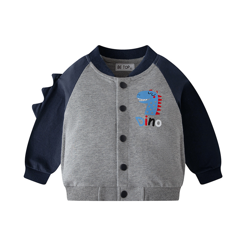 Picture of 2025 Children's Autumn Cartoon Dinosaur Baby Single Breasted Sleeves Tops Sweatshirt Baseball Uniform Boys Tops Dropshipping