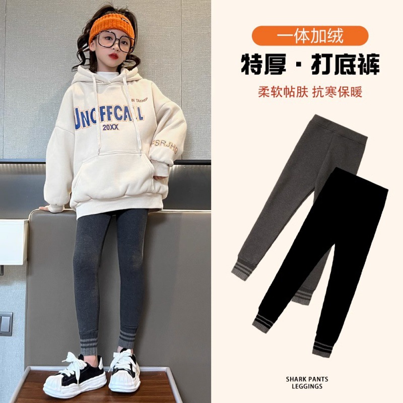 Picture of Girls' fleece-lined leggings autumn and winter outer wear children's pants winter one-piece velvet thickened medium and big children tight warm pants