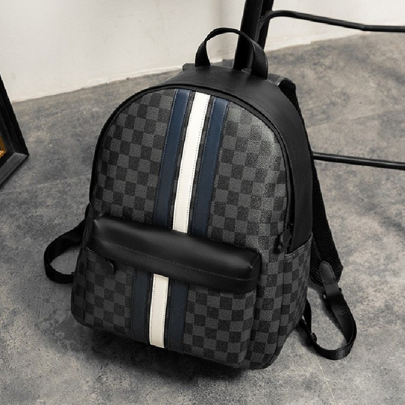 European and American fashion brand men's shoulder bag 2021 new large capacity vintage stitching contrast color check travel backpack