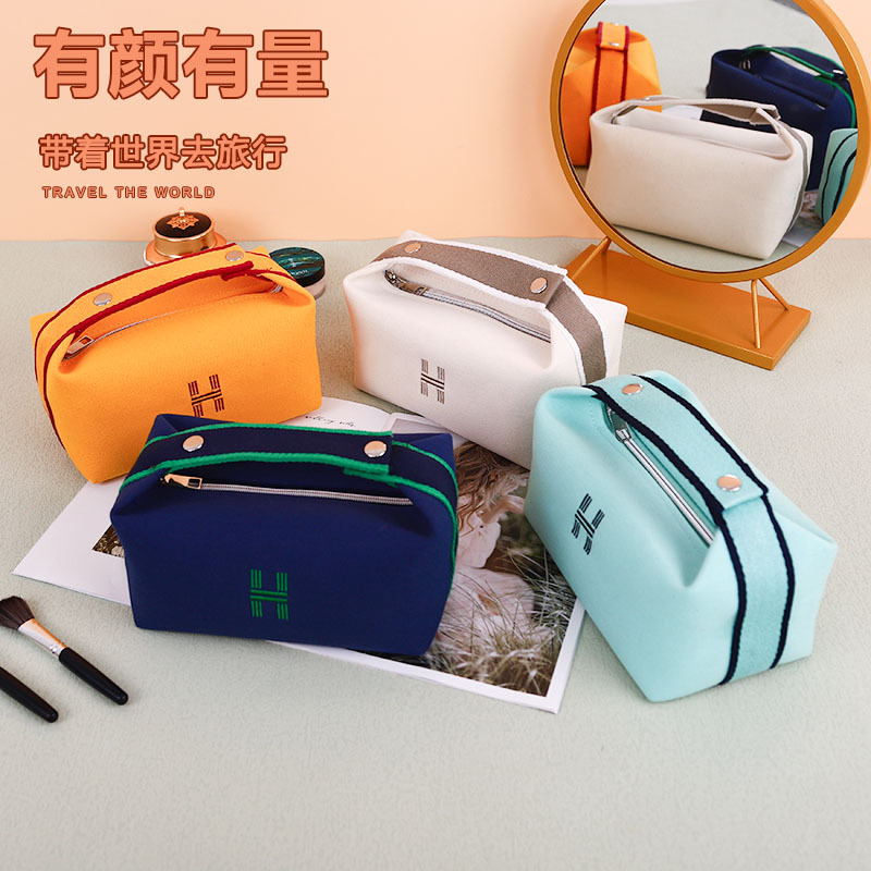 Picture of Portable Waterproof Canvas Cosmetic Bag High-value Large-capacity Toiletry Bag Cosmetics Internet Celebrity Portable Solid Color Storage Bag