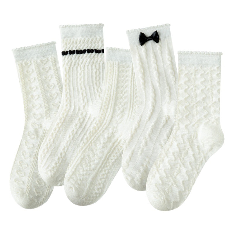 Socks girls' autumn and winter preppy style baby socks combed cotton anti-Pilling bowknot handmade boneless mid-calf cotton socks