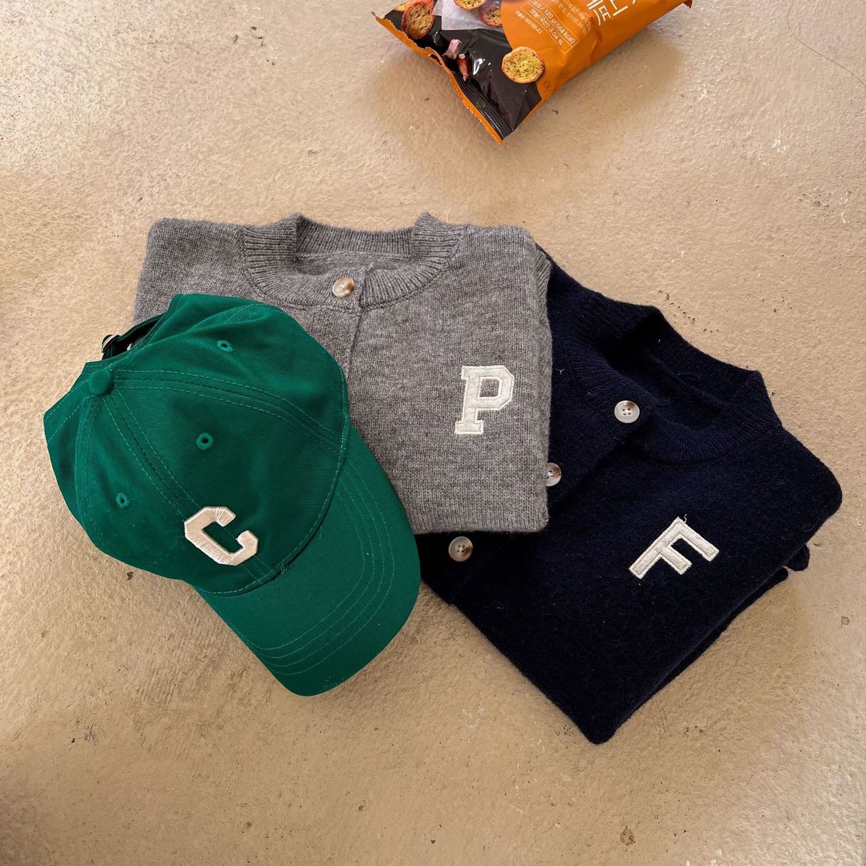 Picture of Trendy children's sweater 2023 spring new boys and girls round neck solid color letter wool cardigan baby casual coat