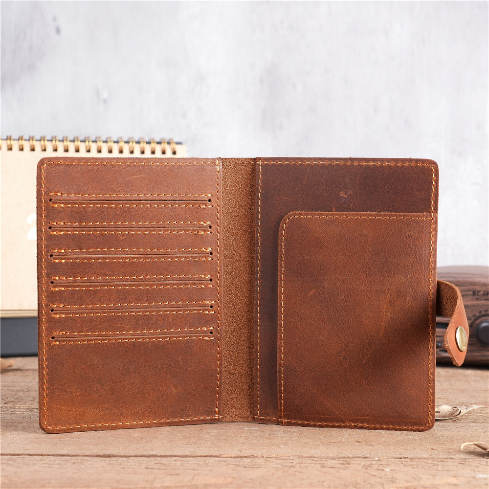 Picture of NT005 Men's and Women's Vintage Genuine Leather Passbook Bag in stock Wholesale Crazy Horse Leather Multi Card Card Bag Coin Bag Snaps