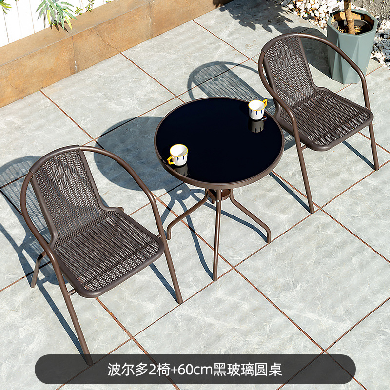 Picture of Outdoor Courtyard Table and Chair Rattan Chair Outdoor Leisure Three-piece Set Garden Terrace Wrought Iron Balcony Seat Combination Small Coffee Table