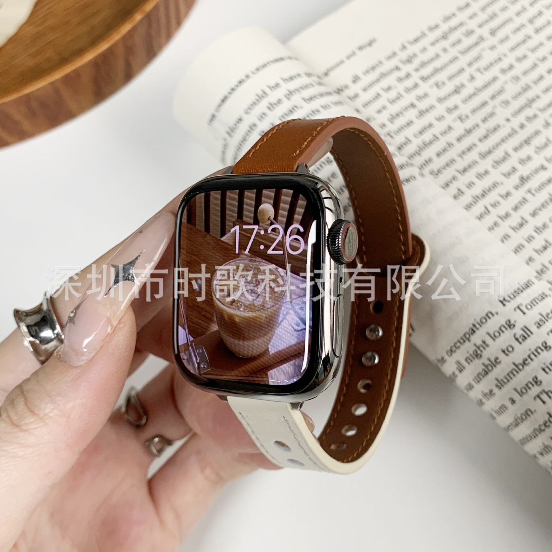 Picture of For Apple Watch Strap Ultra Fine Double Nail Color-matching Real Cowhide Small Barbarian Waist applewatch10 Strap Wholesale
