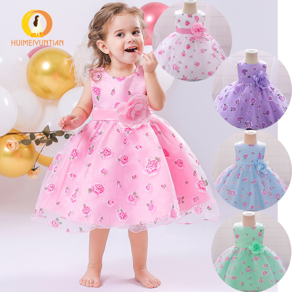 Picture of Wholesale Children's Dress 2025 European and American New Girls Dress Princess Dress Printed Flower Wedding Dress Catwalk Fluffy Princess Dress