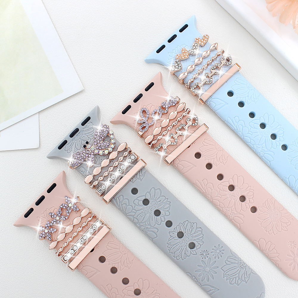 For Apple Watch Watch Apple Watch Universal Silicone Strap Diamond Dragonfly Love