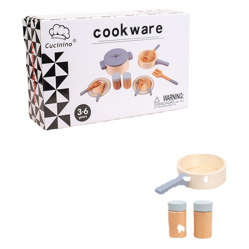 Children's simulation kitchen toys wholesale wooden kitchen utensils pot girls play house baby cooking toys