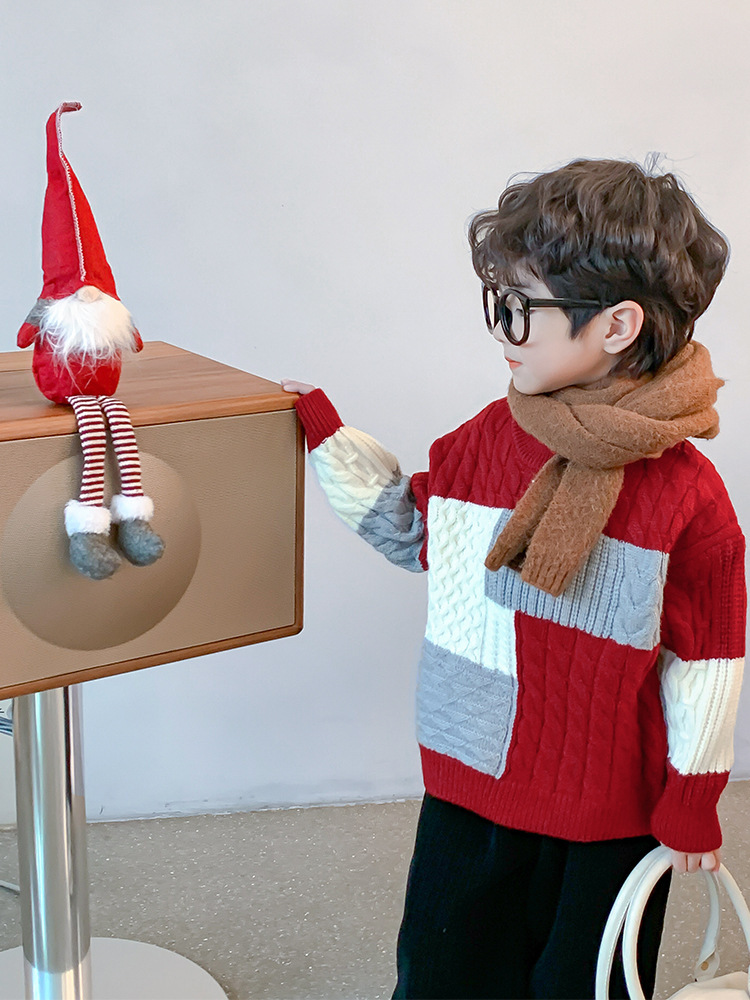 Picture of 2023 boys' sweater autumn and winter children's thickened pullover New Year greeting clothes Western style winter clothes handsome top