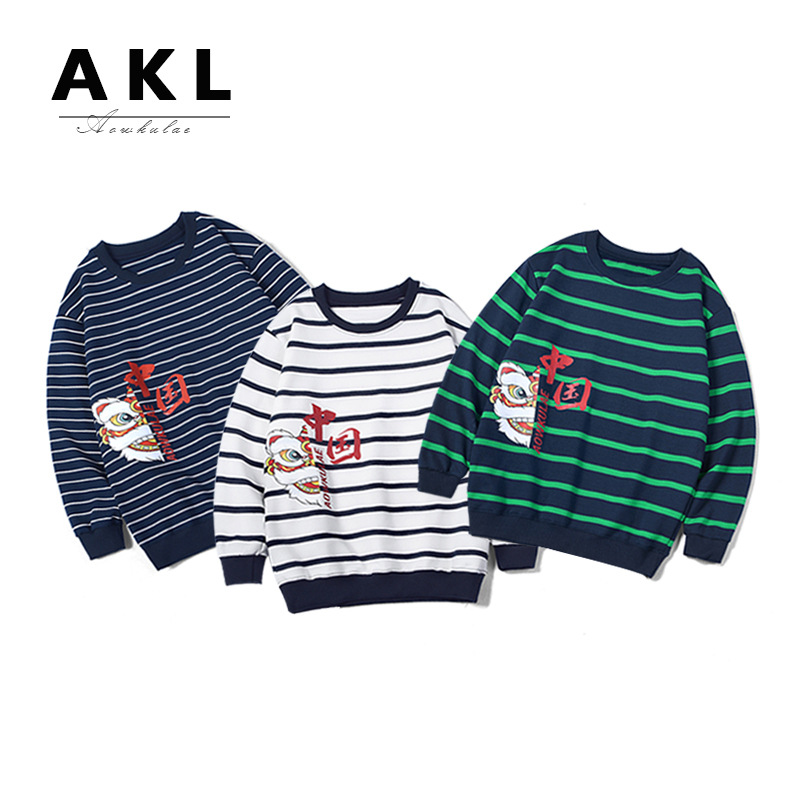 Picture of European point children's clothing spring Korean new children's sweater middle children's national fashion printed top boys long sleeve base shirt