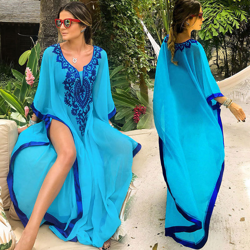 Picture of European and American Aliexpress Hot Selling Chiffon Embroidered Oversized Loose Dress Swimsuit Cover-Up Beach Sun Protection Clothing for Women 851