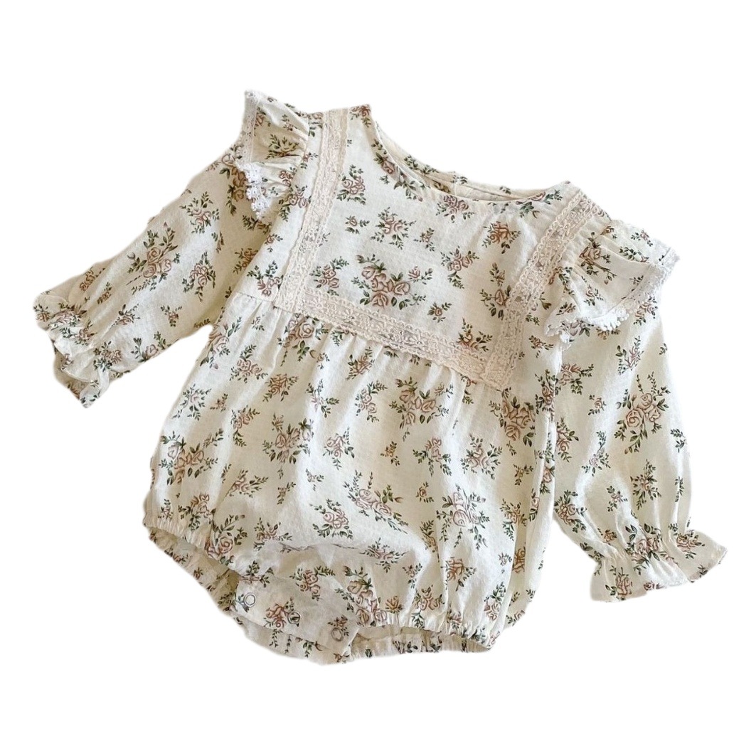 Ins Hot Sale 2025 Spring and Autum Cute Baby Girl Printed Jacquard Long-Sleeved Harem Cotton Jumpsuit Romper